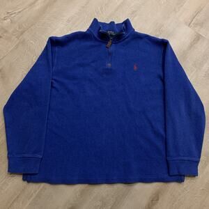 Polo Ralph Lauren 1/4 Quarter Zip Sweater Blue Men's Large L Pullover Red Pony